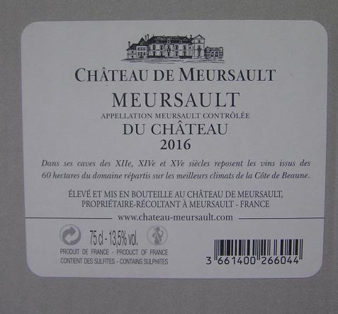 Meursault 'Du Chateau', domaine du Château de Meursault 2016